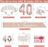 Amosking 40th Birthday Decorations for Women Sash Tiara Cake Topper Balloons view 6