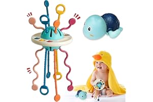 SUPKIZ Baby Toys 6 to 12 Months, Sensory Montessori Toys for Babies 1+Year Old, Food Grade Silicone Pull String Teething Toys, Baby&Toddler Toys with Turtle Toy, Travel Toys, Gift for Babies 0-6 12-18 Months
