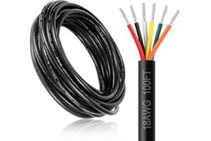DEKIEVALE 18 Gauge 6 Conductor Electrical Wire, 100FT 18AWG Black PVC Stranded Tinned Copper 6 Wire Cable, 18/6 Cord Extension Cable