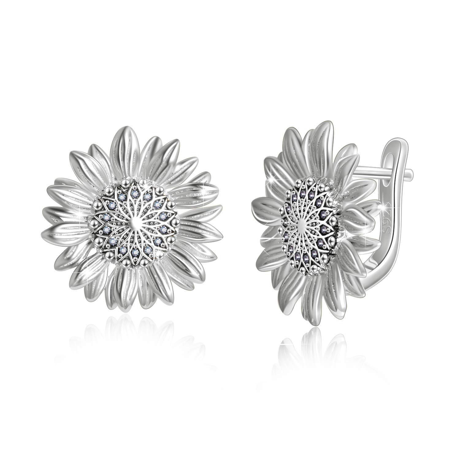 WINNICACA Christmas Gifts Sunflower Stud Earrings S925 Sterling Silver Sunflower Earrings CZ Dancing Flower Earrings Women Girl Jewellery Gifts