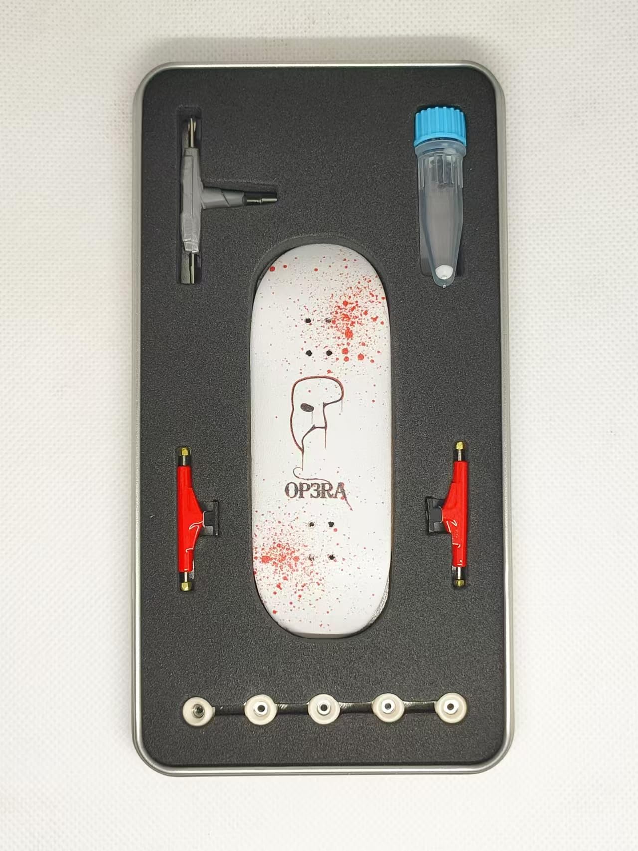 LEEFAI Pro Fingerboard Complete 34 * 96mm Op3ra Medium concave Medium Kick Maples Wood 5 Plys -UV Printing Graphics Pro Trucks & 5 Urethane Bearing Wheels,-Replace Bushings-Bloody Mess Edition