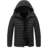 ZENOVIX Men's Quilted Puffer Down Coat| Windproof, Waterproof, Flannel Lined, Detachable Hood, Thicken for Winter Warmth