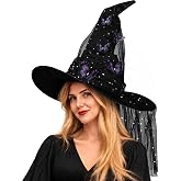 Vovocas Halloween Witch Hats for Women - Black Witches Hat Adult Costume for Women, Witch Hats with Veil and Butterfly, Witches Hat for Halloween Cosplay Party Costume Accessories