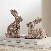 Set of 2 Easter Bunny Figurines, Brown Resin Rabbit Statue Decor, Ornaments for Spring Home Decor, Bunny Decorations for Coffee Table Shelf Mantel, Decorative Rabbit Figurines Gift