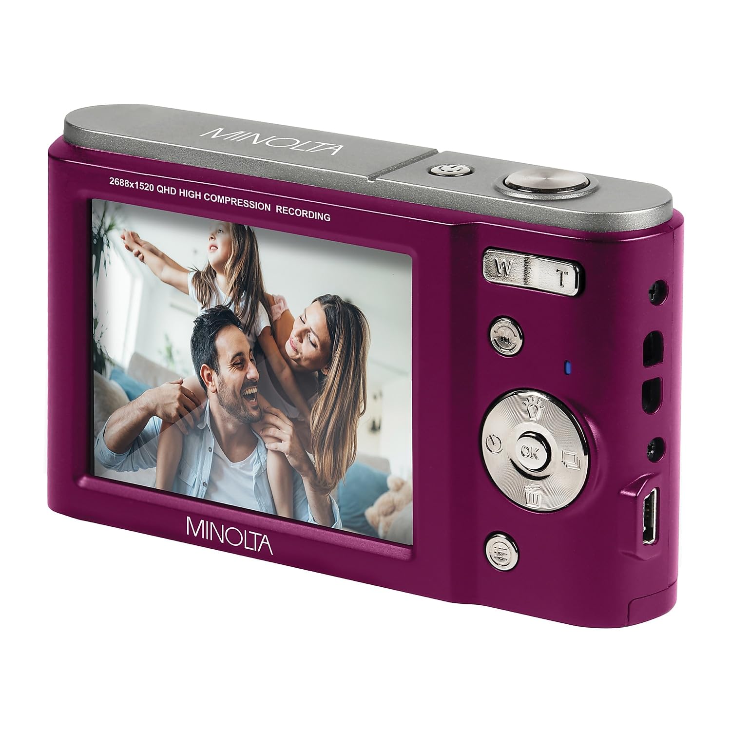 Minolta MND20 44MP Digital Camera – 2.7K Ultra HD Video, 16X Digital Zoom, Anti-Shake Stabilization, Time Lapse, Face Detection, 2.9-inch LCD Display – Lightweight Compact Camera (Magenta)