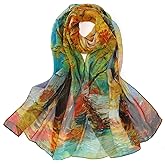 JWSilk Long Silk Chiffon Scarf Floral Print