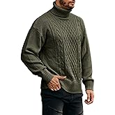Runcati Mens Turtleneck Sweater Cable Knitted Pullover Slim Fit Long Sleeve Chunky Casual Winter Thermal Twisted Sweaters