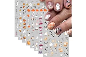 SHUXILIN 8 Sheets Halloween Nail Art Stickers Cute Flower Ghost Pumpkin Nail Decals Spooky Ghost Spider Web Bats Nail Design Stickers Floral Star Moon Nail Art Supplies for Women Holiday Nail Art Decorations