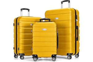 YEMENREN Luggage Sets Hardside Lightweight Suitcase with Spinner Wheels TSA Lock, 3-Piece Set (20/24/28), Yellow