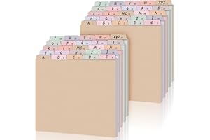 NOVEREAD 2 Set 50 Pcs Alphabet File Dividers Top Tab File Guides Set, Heavyweight A-z Letter Size Filing Cabinet Dividers 1/5 Cut Tab Desk Organizer for Work School Office(Classic Colors)