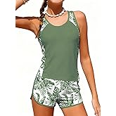 blibean Girls Swimsuits Two Piece Floral Tankini Sets with Chest Pad Size 6-15 Years