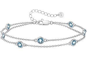 LOUISA SECRET Birthstone Bracelets for Women, 925 Sterling Silver Charm Link Double Strand Bracelet, Birthday Anniversary Christmas Jewelry Gifts for Wife Girlfriend Mother her…
