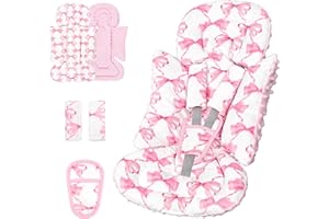HNHUAMING Infant Car Seat Insert, Soft Baby Car Seat Head & Body Support for Girl Boy, Reversible Newborn Preemie Carseat Insert Cushion with 3 Straps Pads, Fits Car Seat, Stroller, Swing, Bouncer, Pink Bow