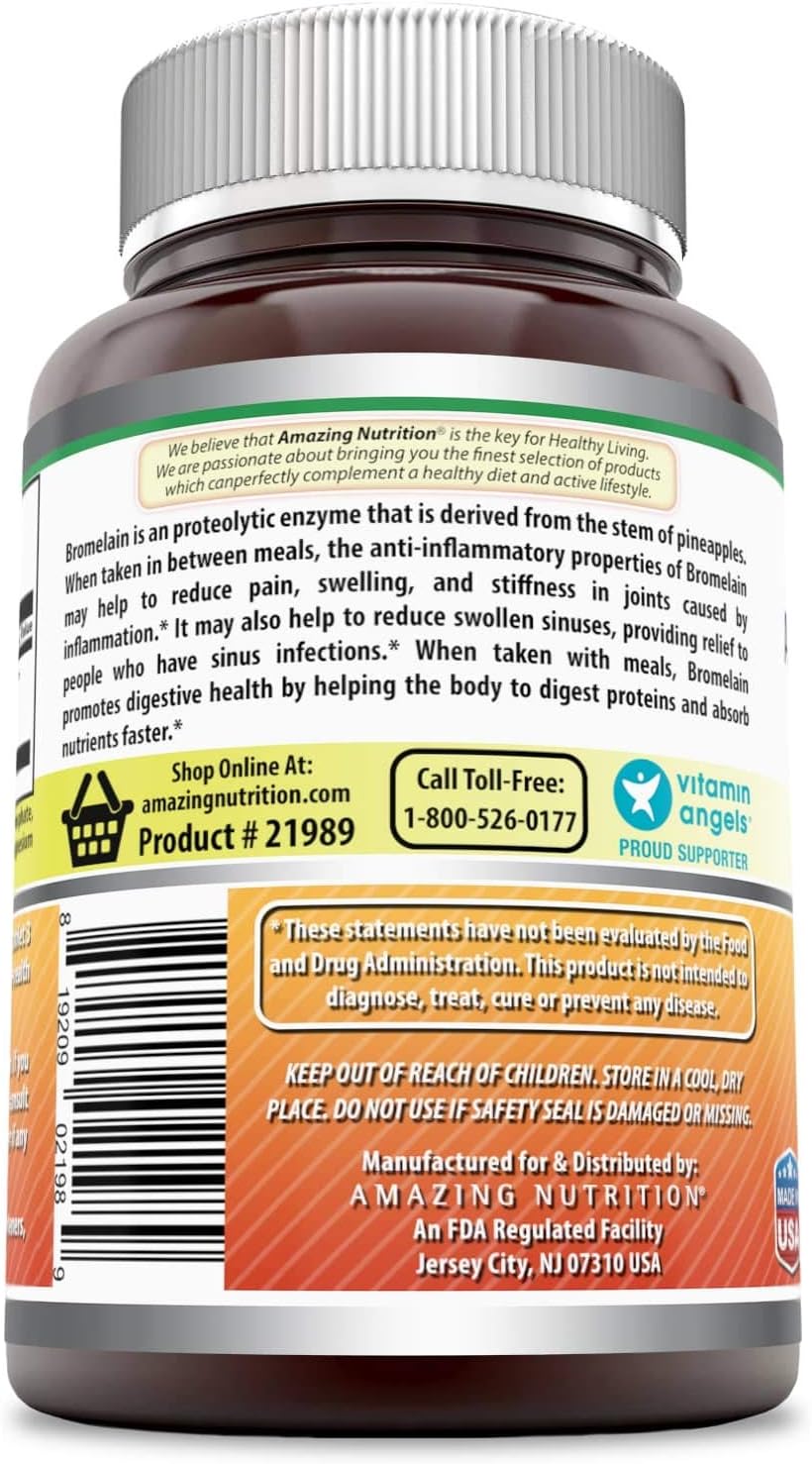 Amazing Nutrition Bromelain Proteolytic Digestive Enzymes Supplements, 500 mg, 120 Tablets (Non-GMO,Gluten Free): Health & Personal Care
