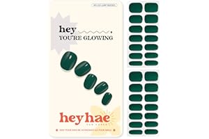 Heyhae Semi Cured Gel Nail Strips | No LED Lamp Needed | Solid, Green | Easy Apply & Remove, Salon Quality | Includes 28 Strips, 1 Prep Pads, Nail File & Wooden stick - Hey, You're Glowing