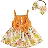 Kayotuas Newborn Baby Girl Summer Clothes Romper Dress Fruit Print Sleeveless Square Neck Bow Jumpsuit Bodysuit with Headband