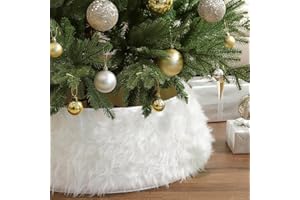 Bunny Chorus Christmas Tree Collar, Snow White Luxury Thick Plush Faux Fur Tree Collars, Rustic Xmas Tree Ring Size Adjustable Tree Cover Tree Skirt for Holiday Decorations Christmas Home Décor