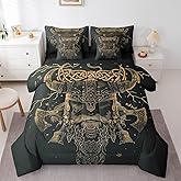 Erosebridal Viking Bedding Set 7 Pieces Brown Exotic Style Comforter Set Vintage Tribe Bed in A Bag Full for Adults Teens Men Scandinavian Print Sheet Set with Comforter for Room