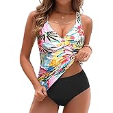 Yonique Tankini Swimsuits for Women Tummy Control Bathing Suits Two Piece Tankini Tops with Bikini Bottoms Twist Swimwear