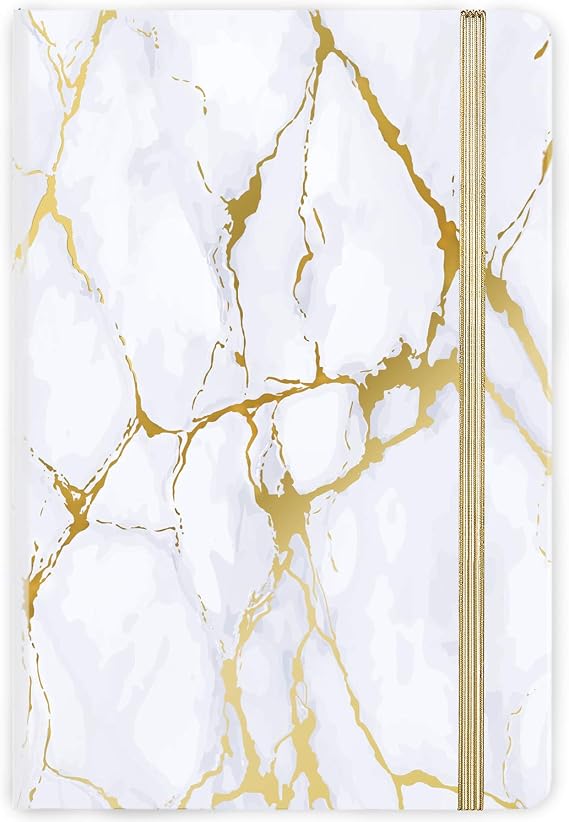 Ruled Notebook/Journal - Hardcover Lined Notebook with Premium Thick Paper, College Lined Journal, 5.8"&times;8.4", Gold &amp; White Marble Pattern, Perfect for Office Home School Business Writing &amp; Note Taking