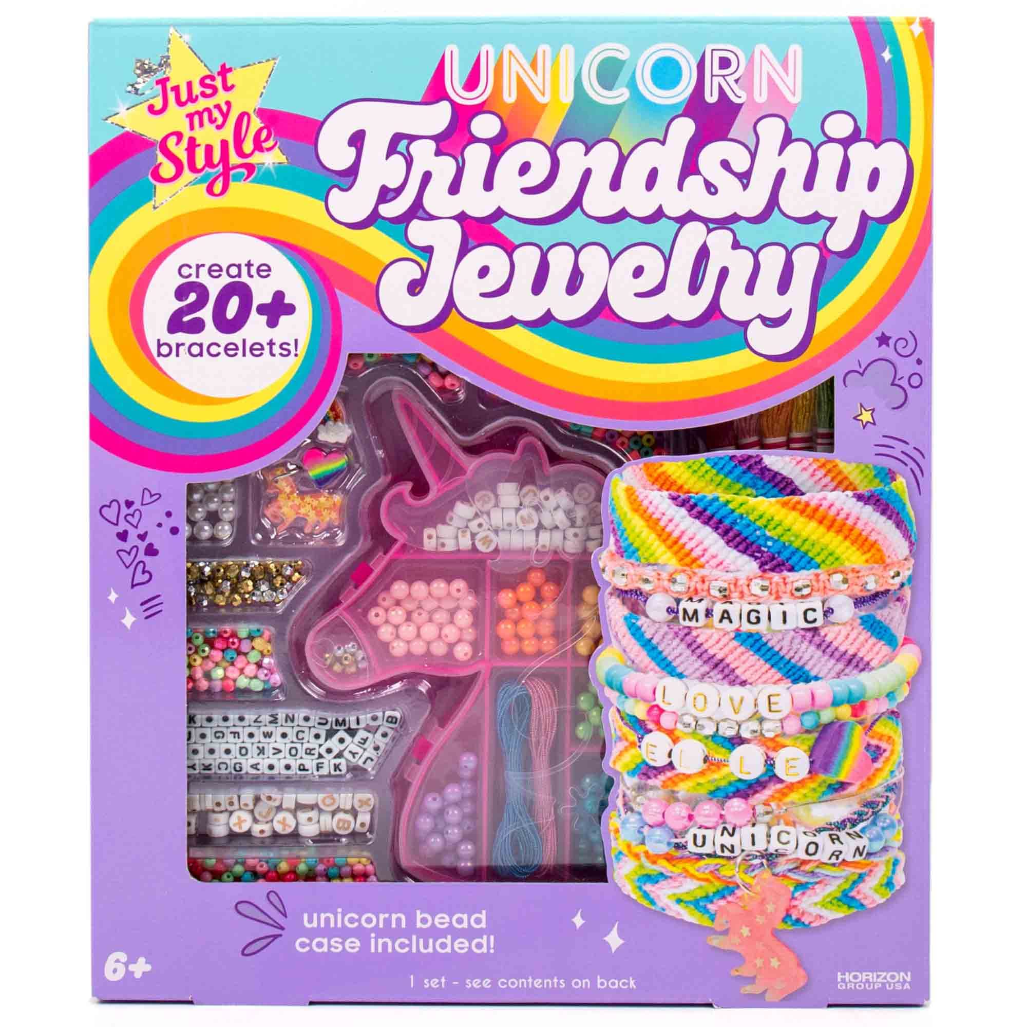 Just My Style Unicorn Friendship Bracelets by Horizon Group USA Create 20+ Bracelets, Kit Includes 1300+ Beads ABC Beads, Metallic Beads Unicorn Storage Case & More
