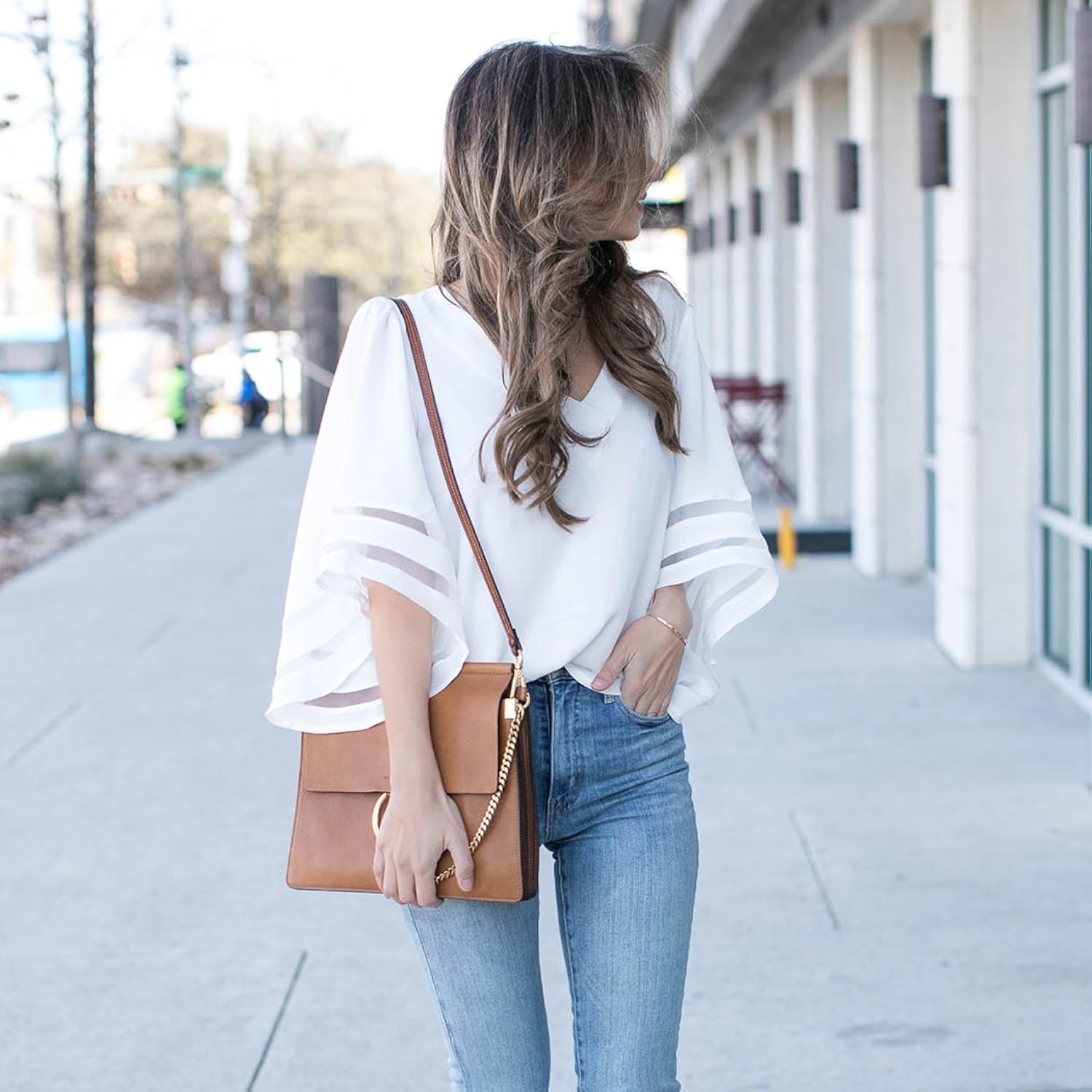 aashish garments white mesh style bell sleeves women crepe top