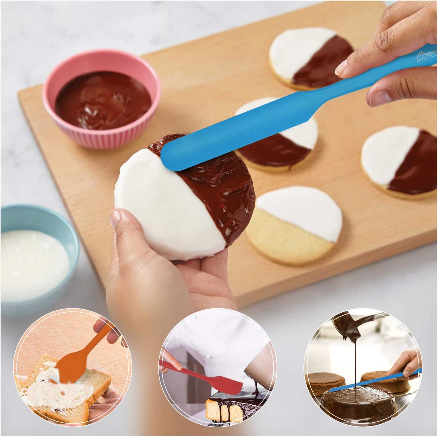 Hotec 5 Pieces Food Grade Silicone Spatulas Spoon Set Kitchen Utensils for Baking Cooking - Image 4
