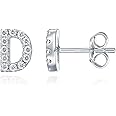 PAVOI 14K Gold Plated 925 Sterling Silver Cubic Zirconia Initial Letter Stud Earrings for Women | Simulated Diamond Alphabet Letter Earrings
