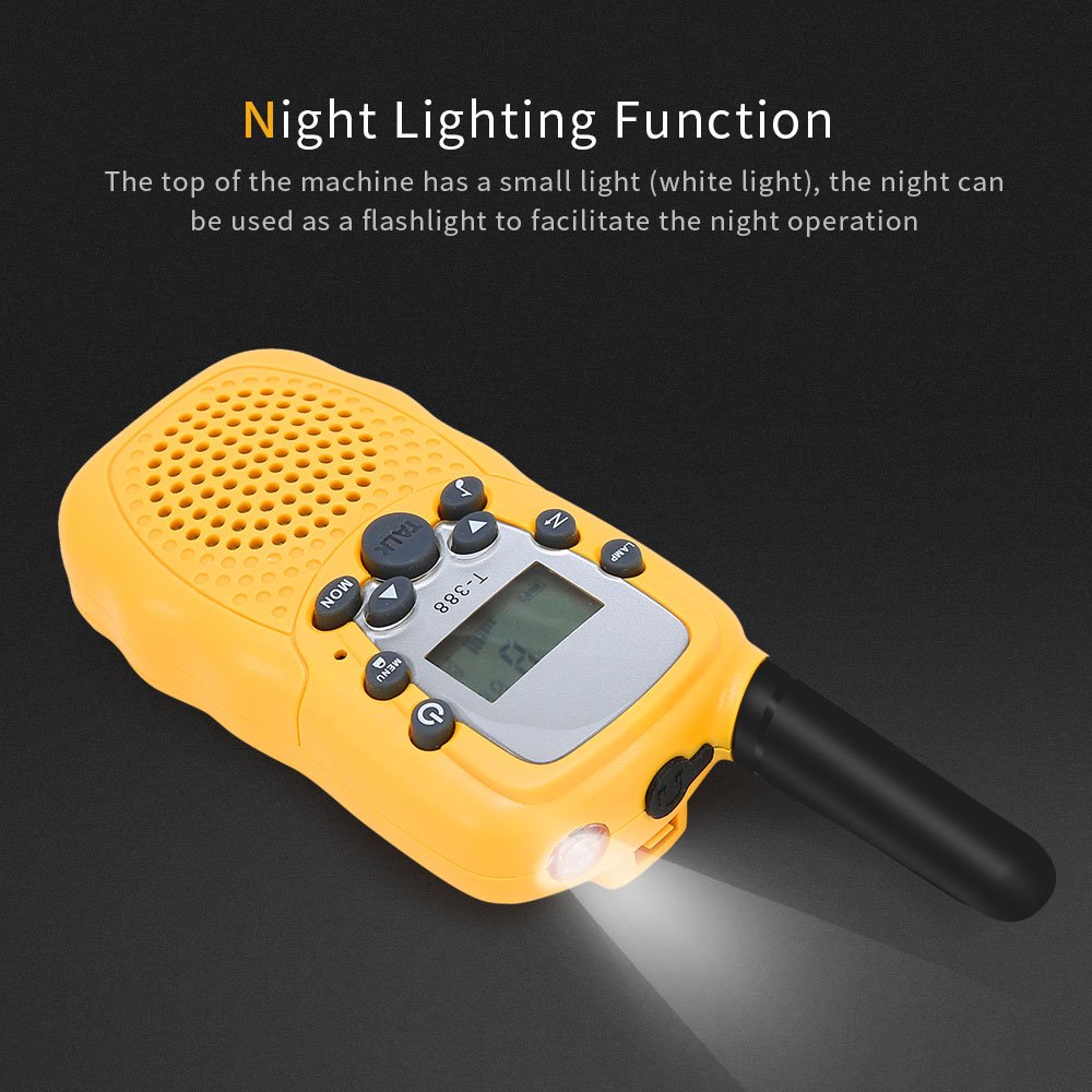 BROMOSE Kids Walkie Talkies 22 channel two way radio up to use 3 Miles Handset with Indicator and Belt Clip Toy for Children Great Fun for Outdoor Play Camping Hiking 2 PCS,Yellow