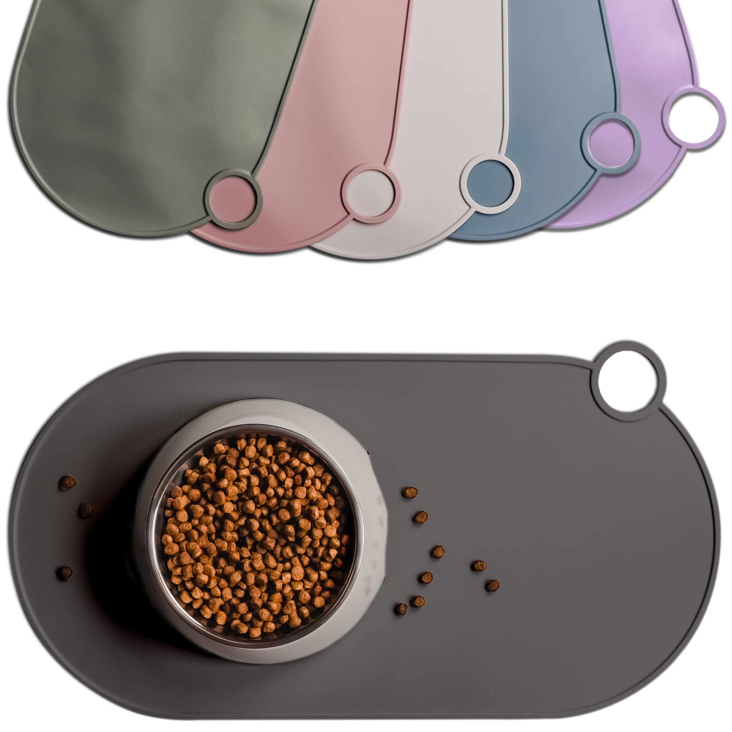ne&no Silicone Bowl Mat for Cats and Small Dogs Cat Bowl Mat Waterproof Feeding Mat Non-Slip Silicone Mat with Hanging Loop 49 x 25 cm (Graphite Grey)