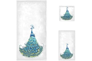 Naanle Chic Beautiful Peacock Soft Luxury Decorative Set of 3 Towels, 1 Bath Towel+1 Hand Towel+1 Washcloth, Multipurpose for Bathroom, Hotel, Gym, Spa and Beach