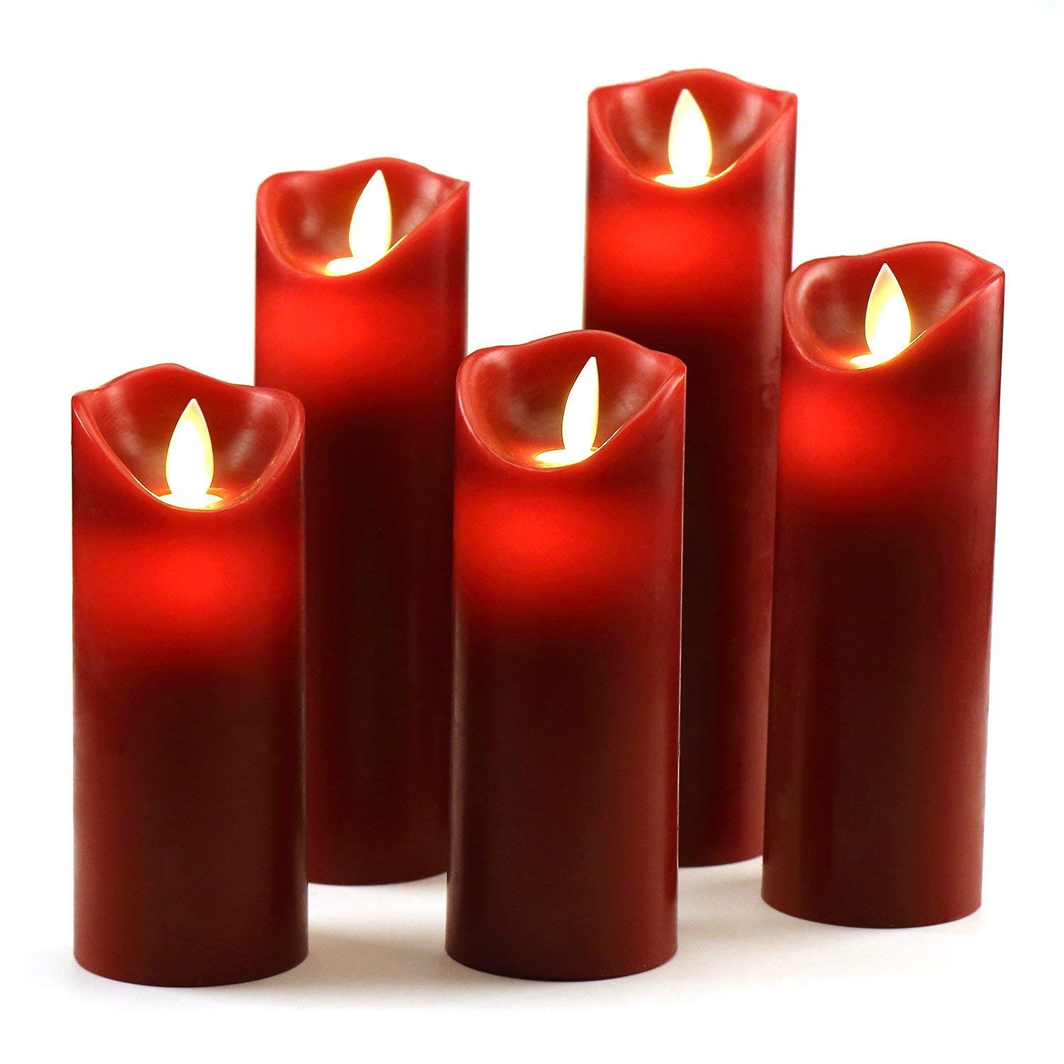 OSHINE LED Candles Flameless Candles red H(5.5" 6" 6.5" 7" 8") D:2.2 Remote Control with 24 Hour Timer Function Flickering Gift Decoration Party red