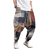 GORGLITTER Men's Patchwork Harem Pants Boho Yoga Hippie Beach Trousers
