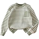 BEAUDRM Girl's Cute Striped Sweater Fall Long Sleeve Crew Neck Sweater Pullover Knit Jumper Tops Clothes