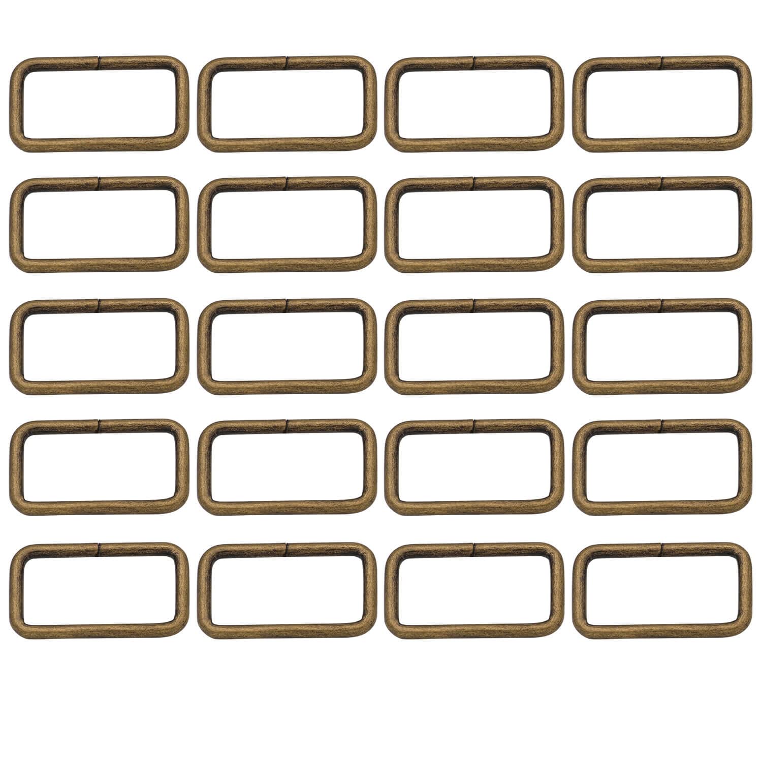 BIKICOCO Metal Rectangle Ring Buckles Square Strap Webbing Belt Rings for Bag Purse Non Welded 1-1/2 x 3/4 Inch, Bronze, Pack of 20
