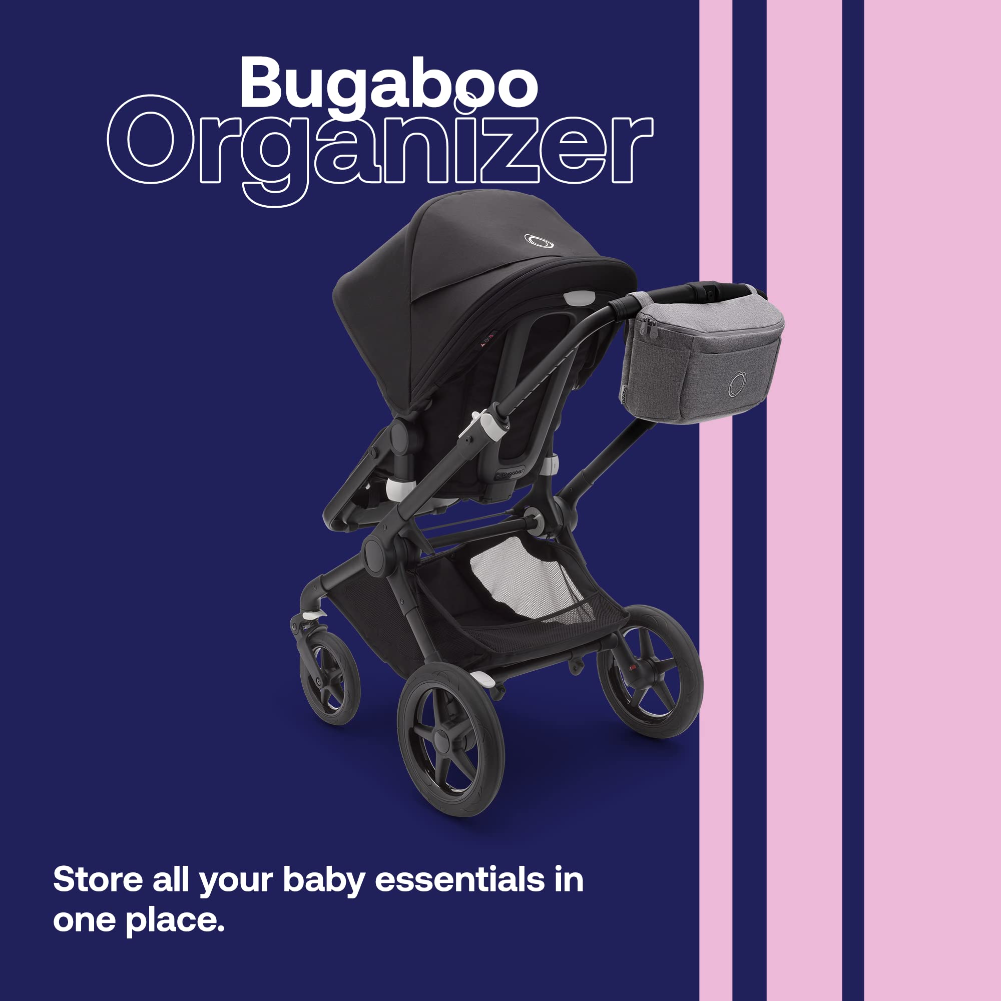 Bugaboo Organizer - Compact Size Multipocket Diaper Bag - Universal Compatible with Any Stroller - Attaches to The Handlebar - Grey Melange