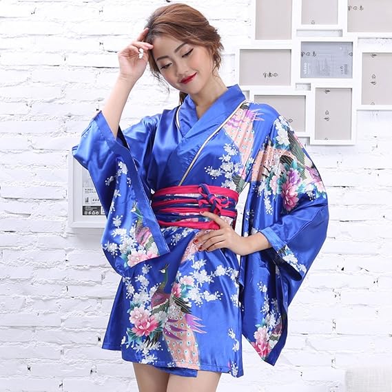 Amazon Co Jp 着物ドレス 花魁 コスプレ 浴衣 祭り ダンス衣装 よさこい衣装 孔雀柄 和柄花魁ミニ着物ドレス ブルー 服 ファッション小物