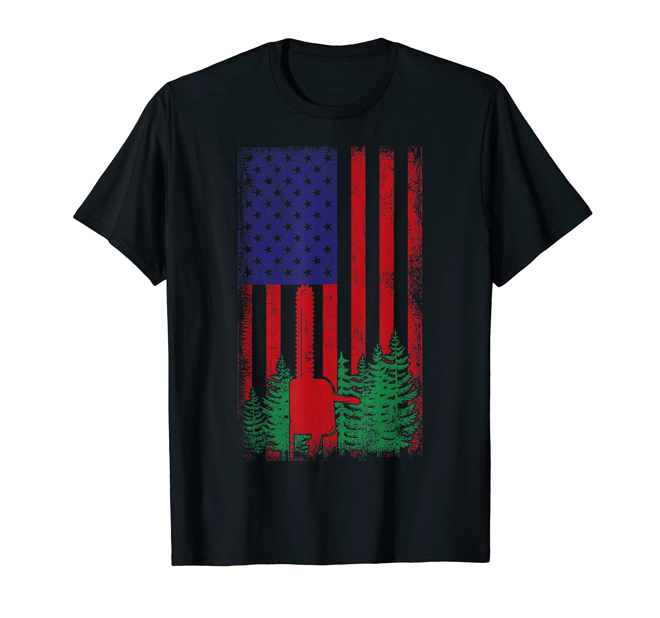 Retro Vintage American Flag Chainsaw And Woods T-Shirt