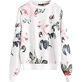 OYOANGLE Women's Casual Flower Print Long Sleeve Round Neck Pullover Sweatshirt Top