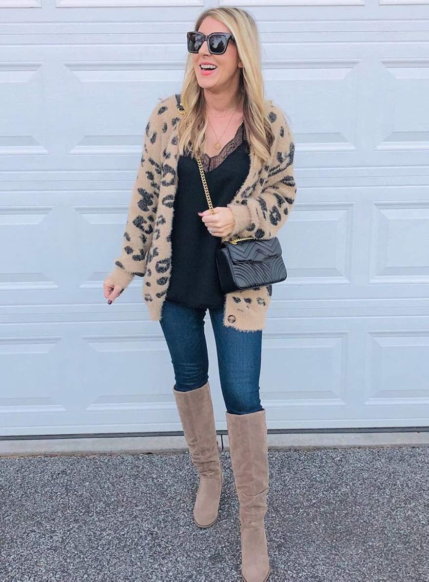 BTFBM Women Fashion Leopard Print Button Down Long Sleeve Soft Loose Knit Sweater Cardigan Coat Fall Winter Outwear at  Women’s Clothing store