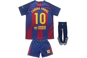 CEKFAX 2025/2026 Barca Home #10 Yamal Football Soccer Kids Jersey Shorts Socks Set Youth Sizes