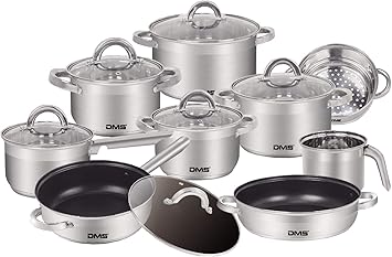 Dms 15 Teiliges Topfset Aus Hochwertigem Edelstahl Induktion Beschichtetes Kochset Und Pfannenset Kochgeschirr Hochwertiges Kuchenset Pflegeleicht Stielkasserolle Milchtopf Amazon De Kuche Haushalt
