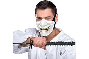 Yzpacc Airsoft Half Face Masks, Oni Mask Samurai Mask Half Face Japanese for Halloween Party Cs Paintball Tactical Costume Party