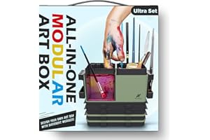 KRYDRUFI Portable All-in-One Modular Painting Station with Paint Brush Cleaner and Holders,Wet Paint Palette Tray with Lid for Miniature Painting and Acrylic Paints (Green Black, Ultra)