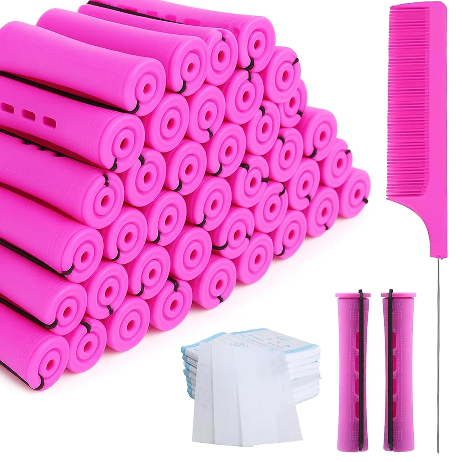61Pcs Perm Kit - 0.75 Inch Hair Rods & Papers for Long, Medium, Short Hair, Curlers with Comb (Purple)