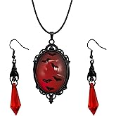 Degolso Gothic Bat Earrings Necklace For Women Dark Red Earring Dangle Halloween Jewelry Set Vampire Witch Costume Accessories