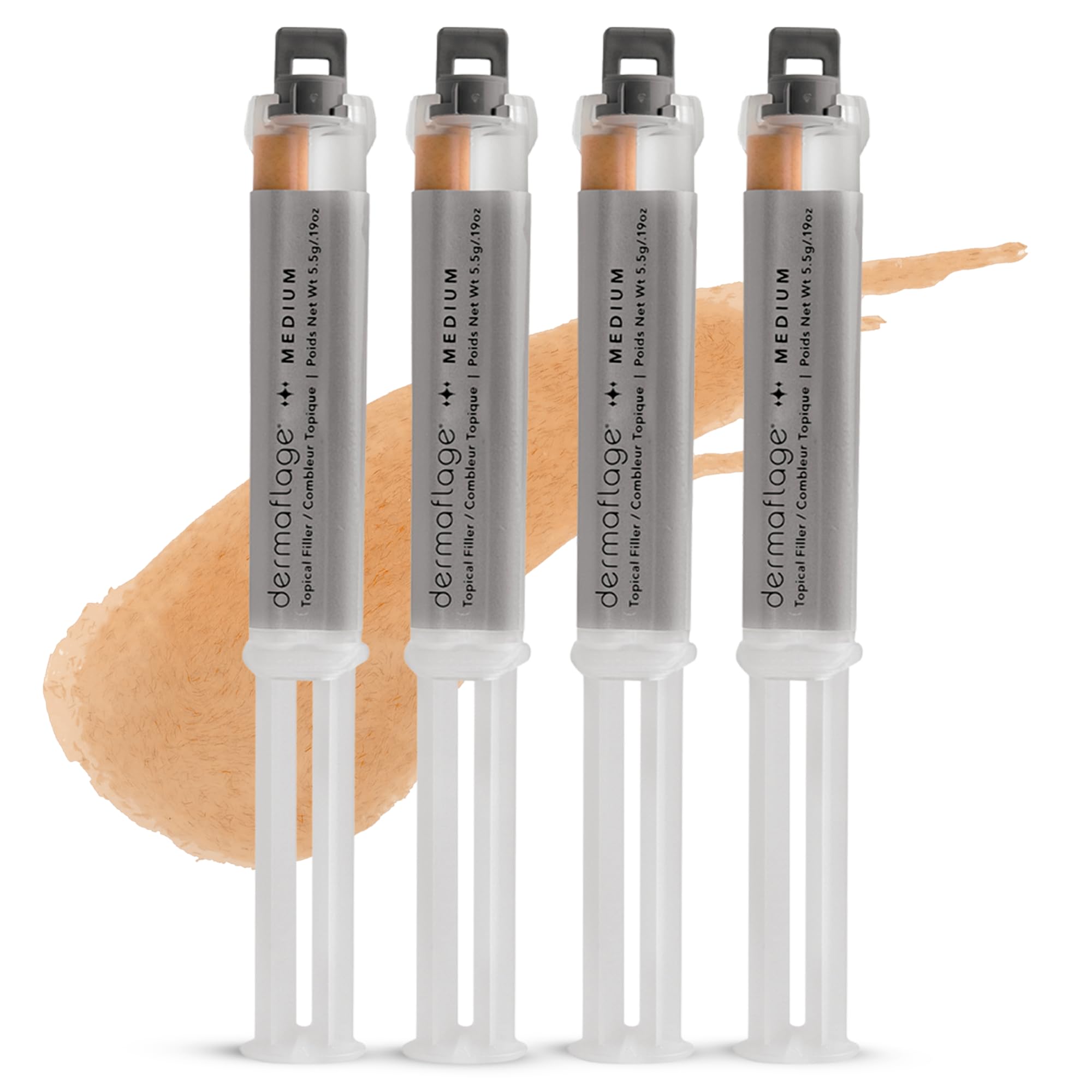 Dermaflage Topical Scar Filler Pack of 4 Refill Applicator (Medium) - Hollywood Silicone Scar Gel for Recessed Scars, Wrinkles, Discoloration & Deep Pockmarks (30 Applications)