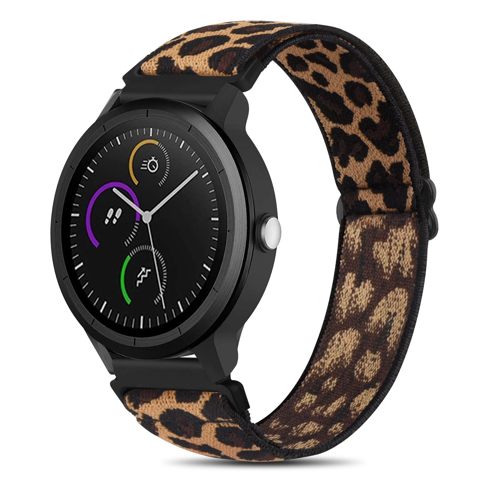 Wanme Straps for Garmin Vivoactive 3 Watch Strap/Garmin Venu Strap,20mm Adjustable Braided Elastic Replacement Strap for Garmin Venu Sq,Vivoactive 3 Music,Forerunner 645/245 Music(Leopard) — image 1