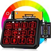 Auxbeam 12 Gang Switch Panel, RGB RB120 Momentary Pulsed Toggle Dimmable | 5.3 Inch large size,RGB backlight multifunction,two sided output, waterproof, fit 12-24V vehicles, 3 years warranty