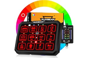 Auxbeam 12 Gang Switch Panel, RGB RB120 Momentary Pulsed Toggle Dimmable | 5.3 Inch large size,RGB backlight multifunction,two sided output, waterproof, fit 12-24V vehicles, 3 years warranty